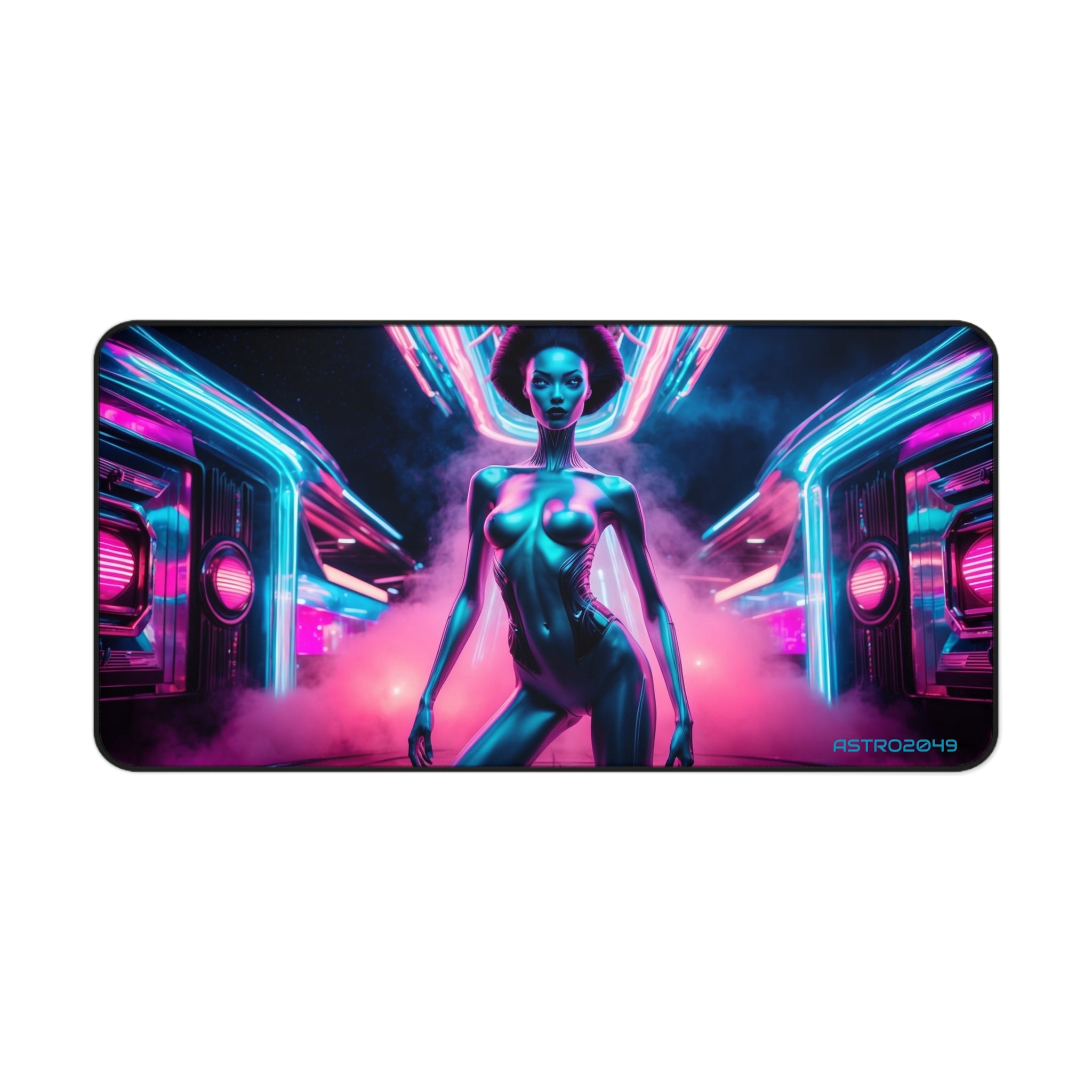 CYBERPUNK -ALIEN - Futuristic Alien Desk Mat, Cyberpunk Office Decor, Gaming Mouse Pad, Neon Aesthetic Gift