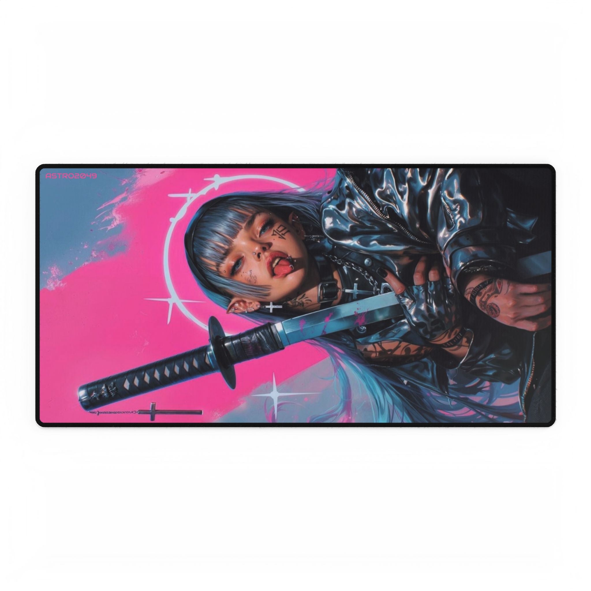 CYBERPUNK - GEISHA - SAMURAI - Vibrant Desk Mat with Samurai Girl Art - Gaming, Home Office, Stylish Decor, Unique Gift, Anime Lover