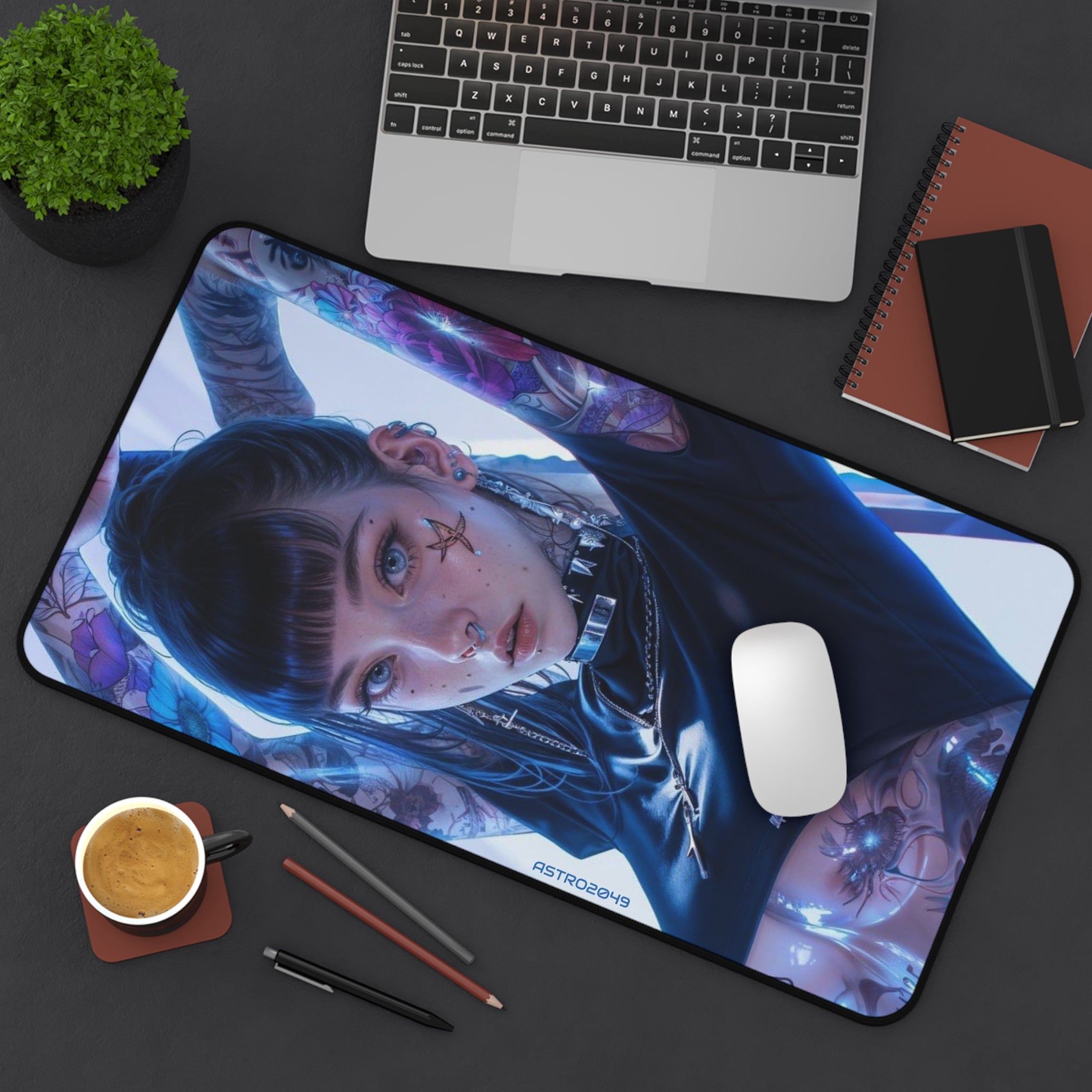 CYBERPUNK - TATTOO - Edgy Artistic Desk Mat, Gamer Mouse Pad, Office Decor, Unique Workstation Mat, Aesthetic Desk Accessory