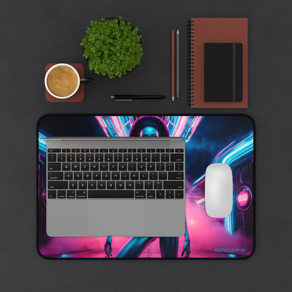 CYBERPUNK -ALIEN - Futuristic Alien Desk Mat, Cyberpunk Office Decor, Gaming Mouse Pad, Neon Aesthetic Gift