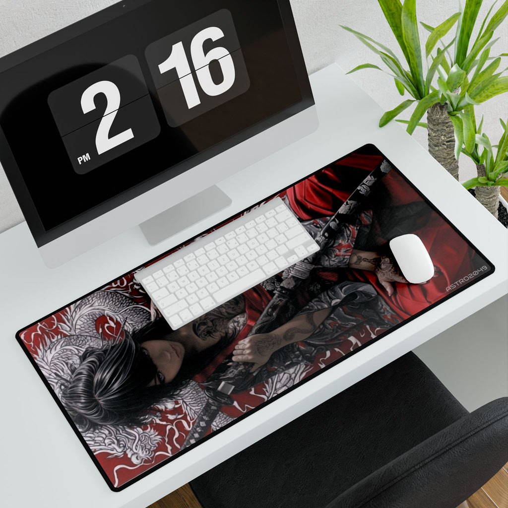 CYBERPUNK - GEISHA - SAMURAI - Elegant Art Desk Mat with Japanese Aesthetic Design, Office Decor, Gaming Setup, Unique Gift, Zen Workspace