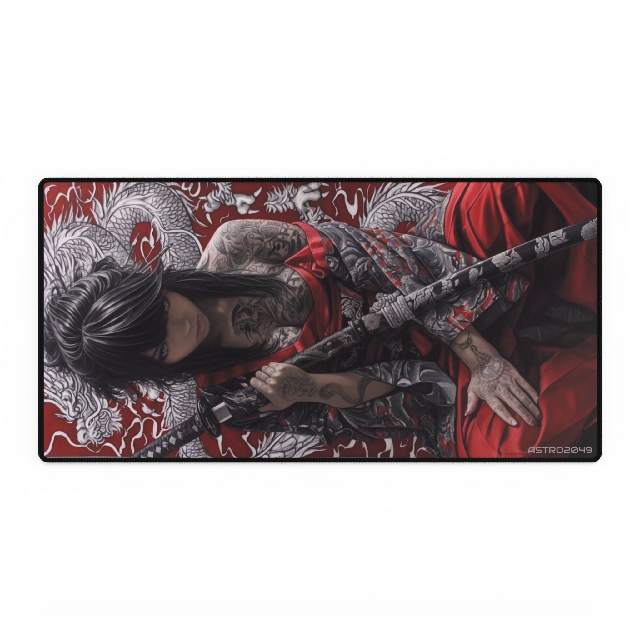 CYBERPUNK - GEISHA - SAMURAI - Elegant Art Desk Mat with Japanese Aesthetic Design, Office Decor, Gaming Setup, Unique Gift, Zen Workspace