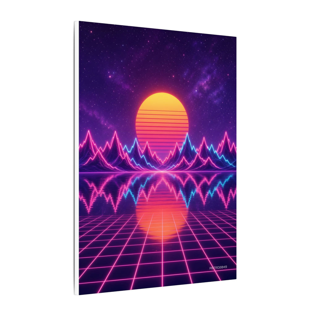 Waveform Sunset canvas hanging above a dark gaming desk with neon lighting, view 3 of 8