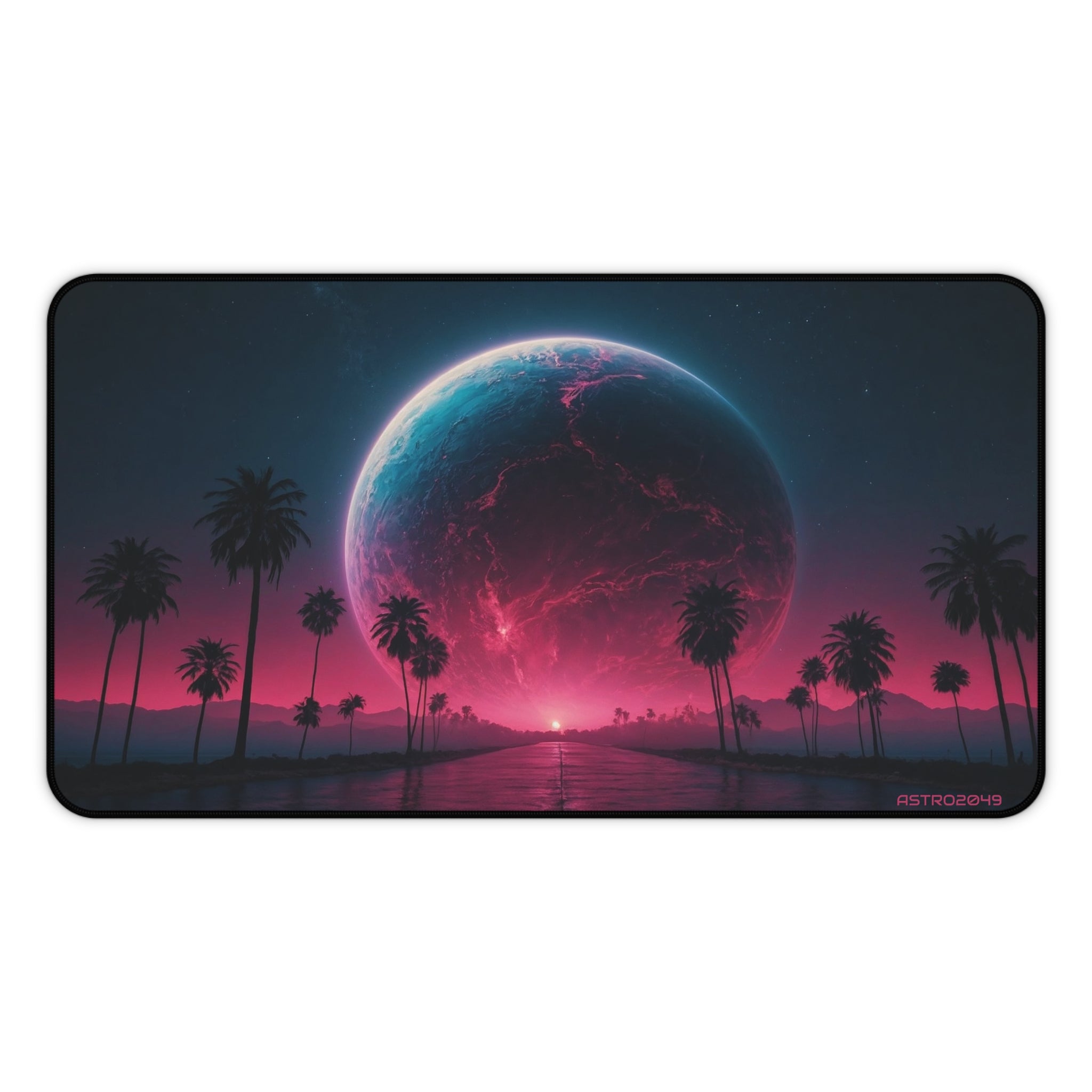 CYBERPUNK - RETROWAVE - Cosmic Oasis Desk Mat - Vibrant Gaming Pad, Office Decor, Gift for Space Lovers, Planet Themed