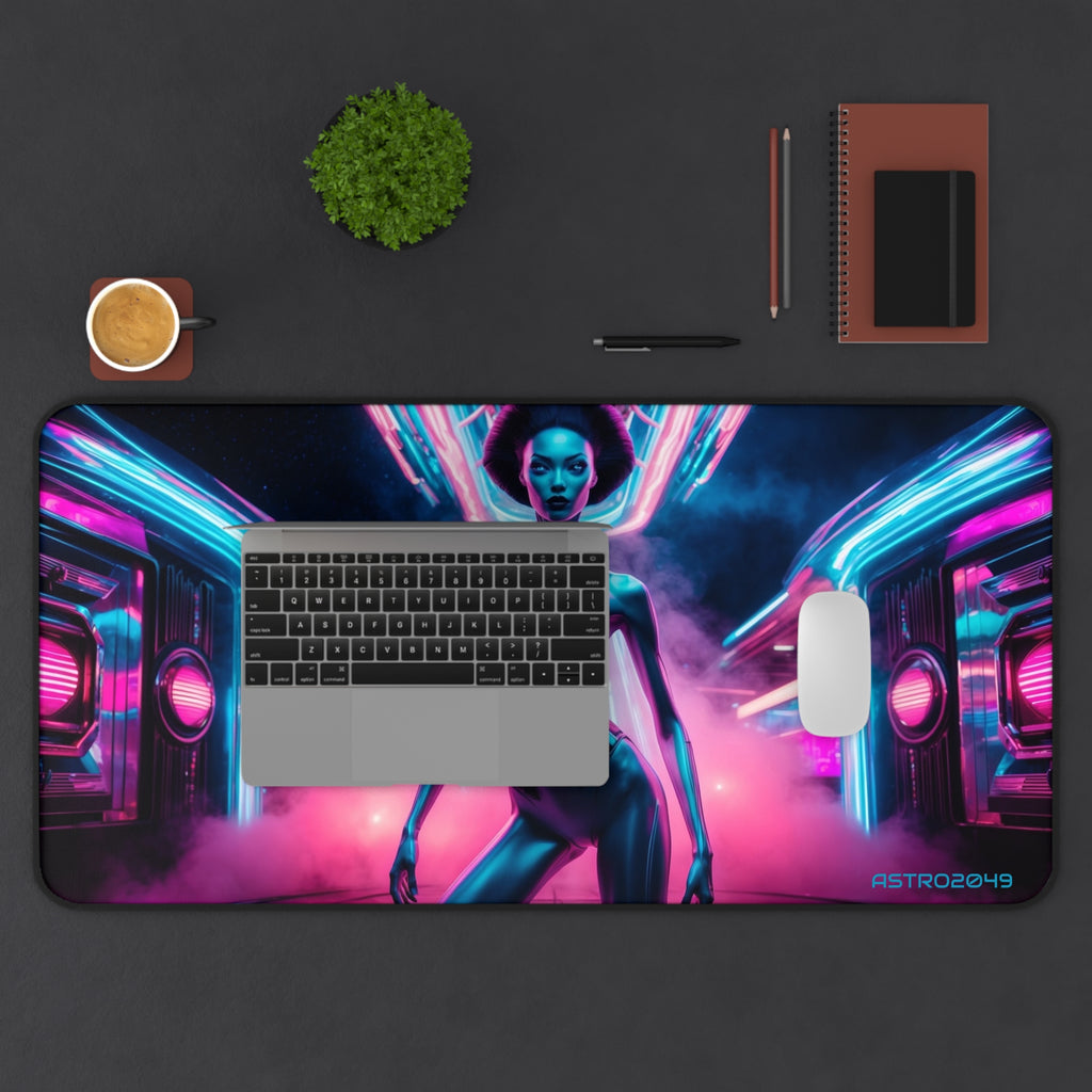 CYBERPUNK -ALIEN - Futuristic Alien Desk Mat, Cyberpunk Office Decor, Gaming Mouse Pad, Neon Aesthetic Gift