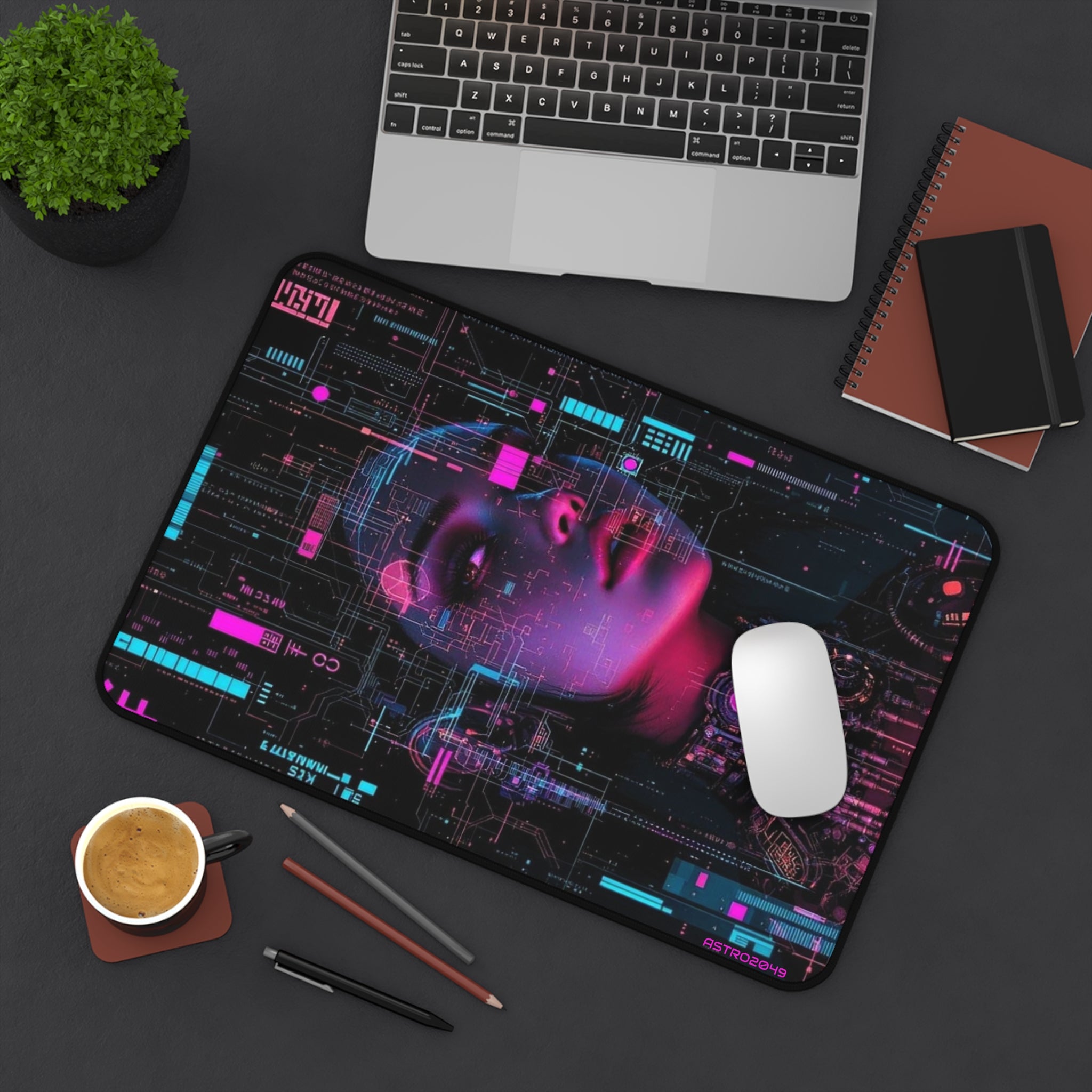 CYBERPUNK - Futuristic Desk Mat - Cyberpunk Theme, Gaming Setup, Office Decor, Tech Gift, Personal Workspace
